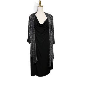 Established 1962 Women's M Black Dress & Silver Embellished Jacket Set